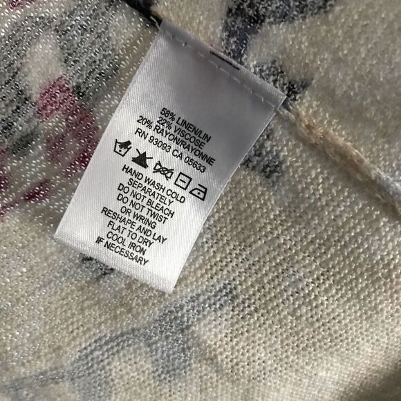 Nic+Zoe Linen Blend Cardigan Sweater Long Sleeve Sz PP‎ Coil Print Cream Pink - Picture 5 of 7